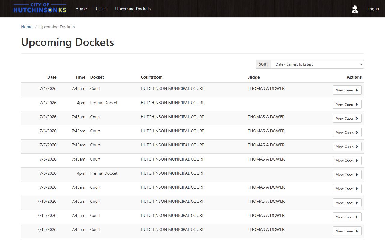 Reno County court dockets Hutchinson municipal upcoming dockets