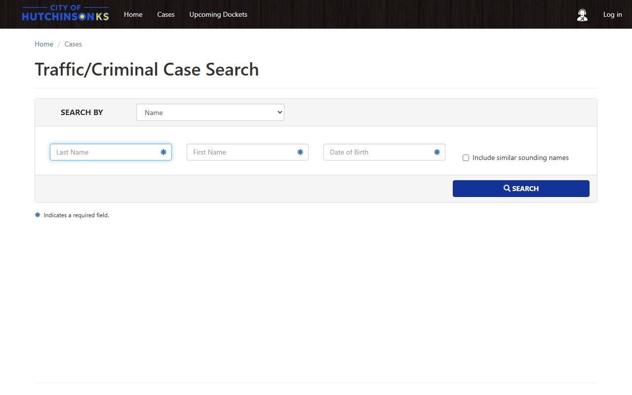 Reno County court dockets Hutchinson municipal case search fields