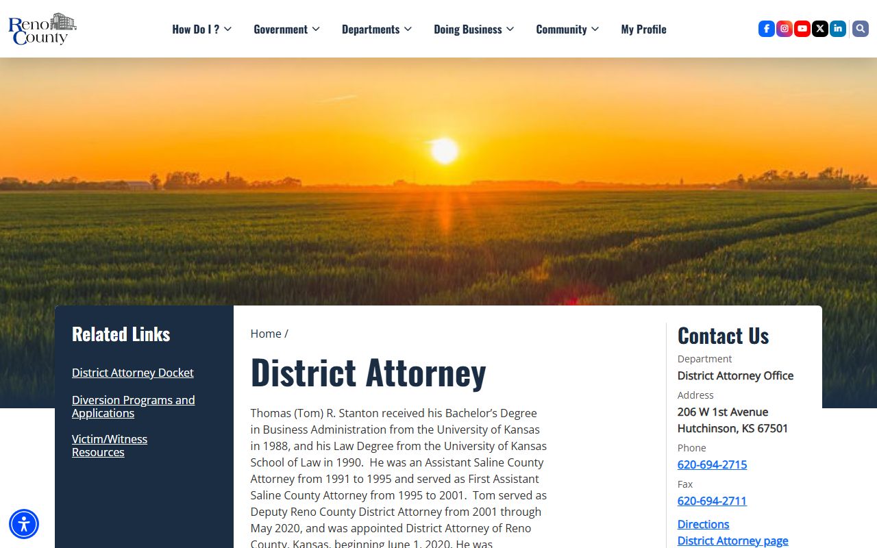 Reno County criminal court records District Attorney page