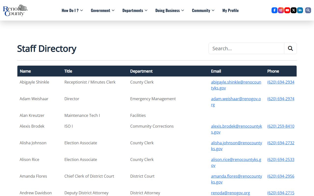Reno County criminal court records staff directory access