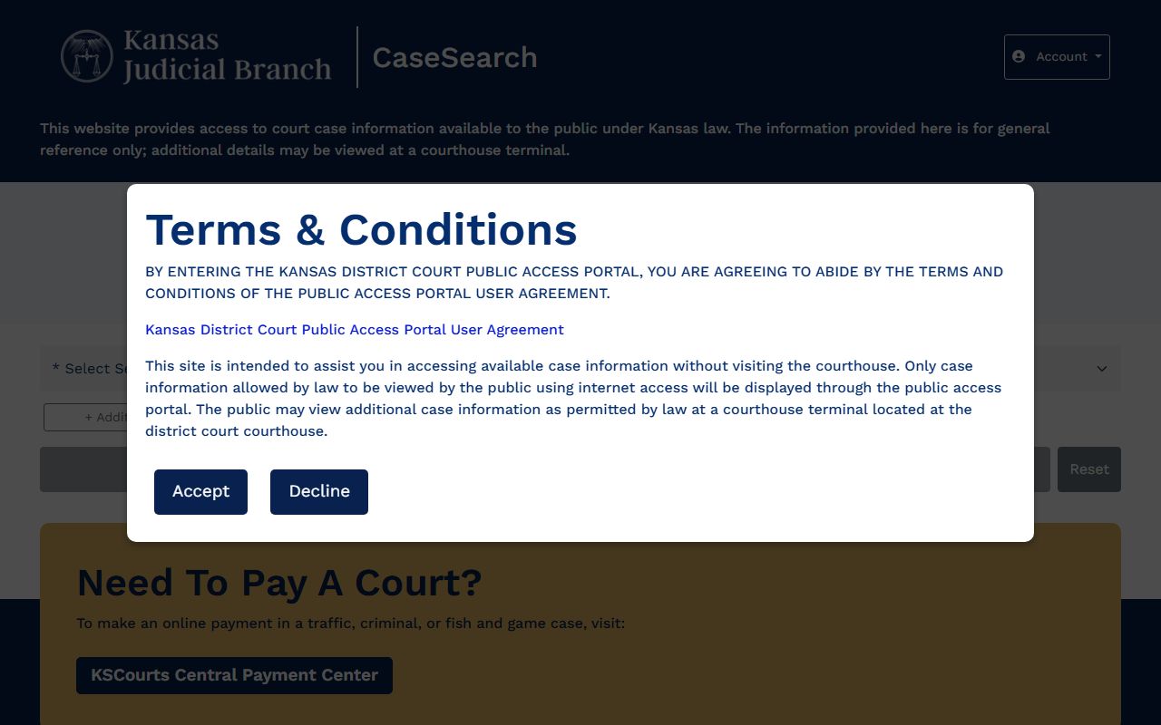 Kansas District Court Public Access Portal for Reno County Court records