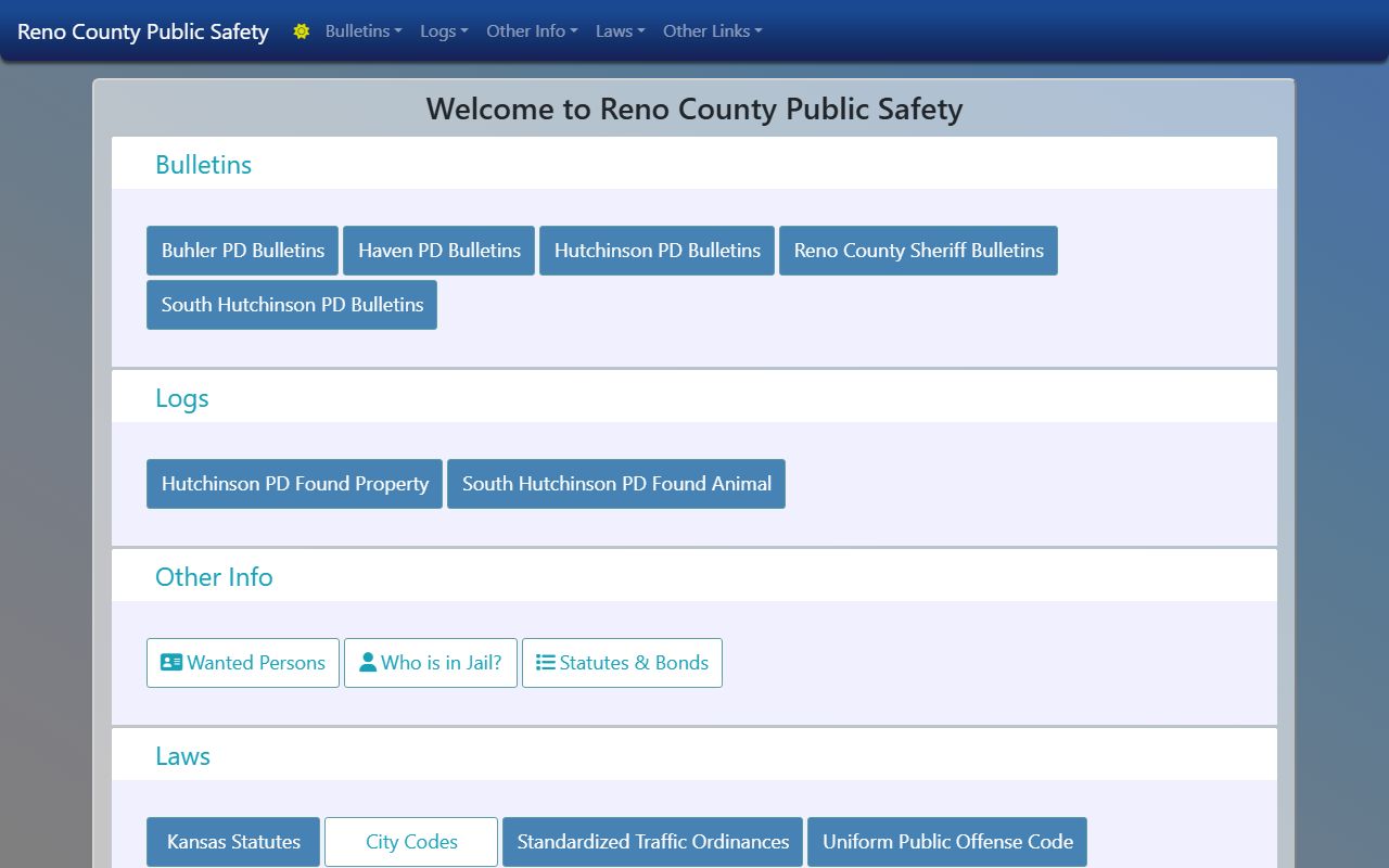 Reno County Public Safety portal for Reno County jail and warrant records