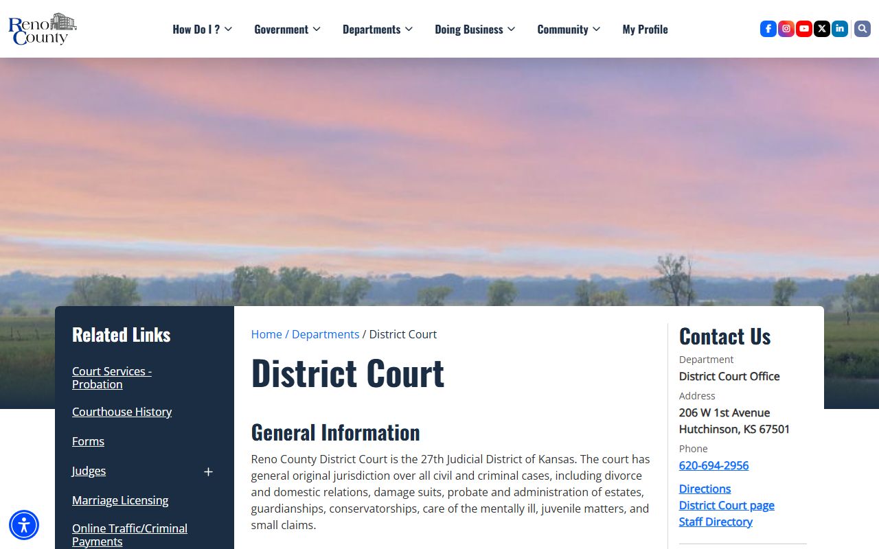 Reno County District Court page for Reno County Court records