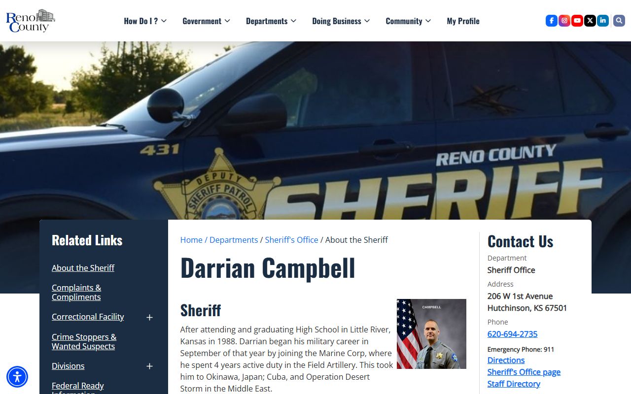 Reno County inmate search Sheriff Darrian Campbell information