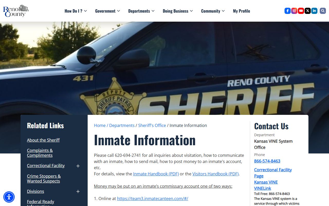 Reno County inmate search inmate information page