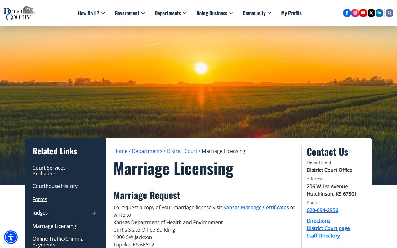 Reno County marriage records marriage licensing page
