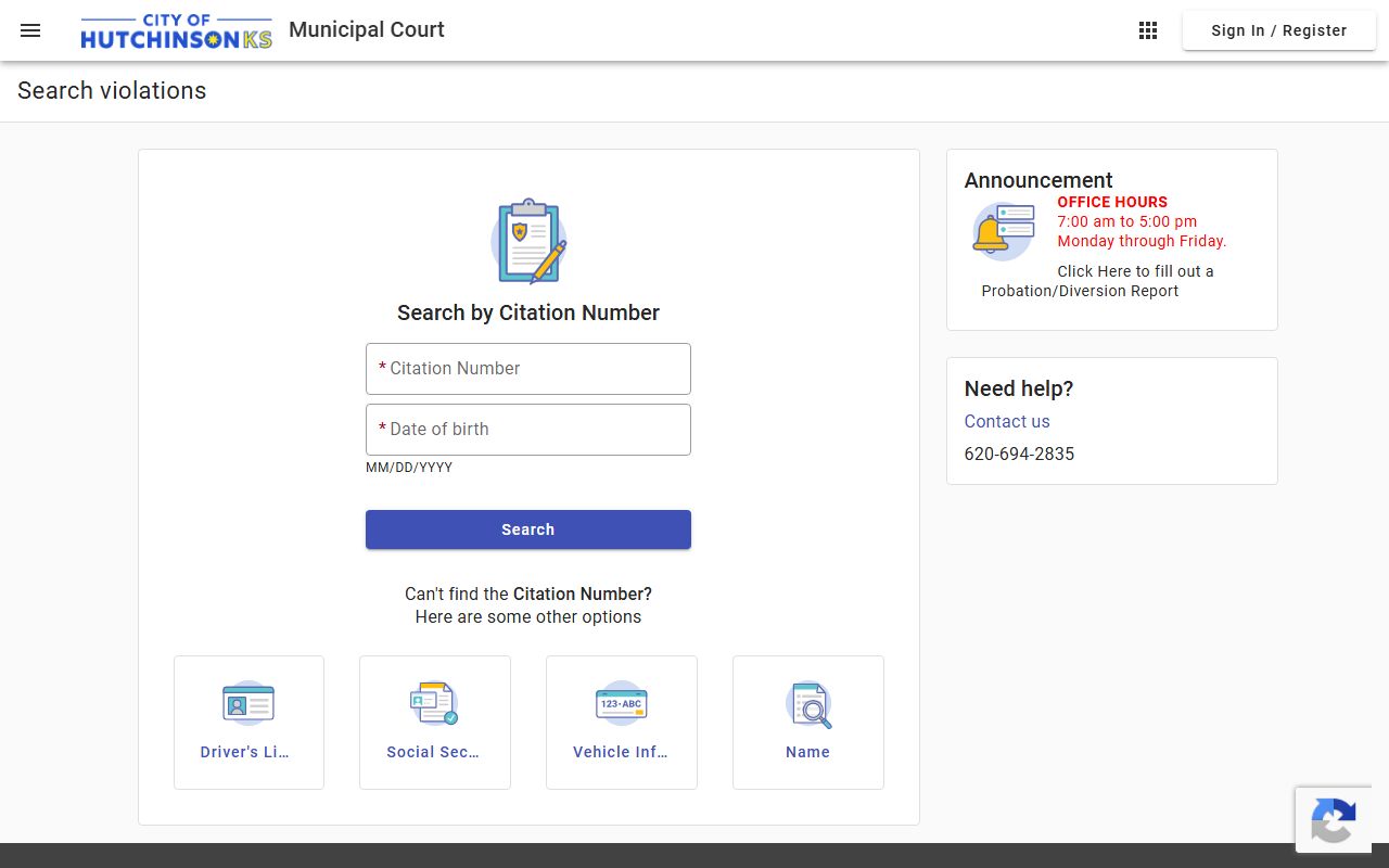 Reno County traffic court records Hutchinson municipal online payment search