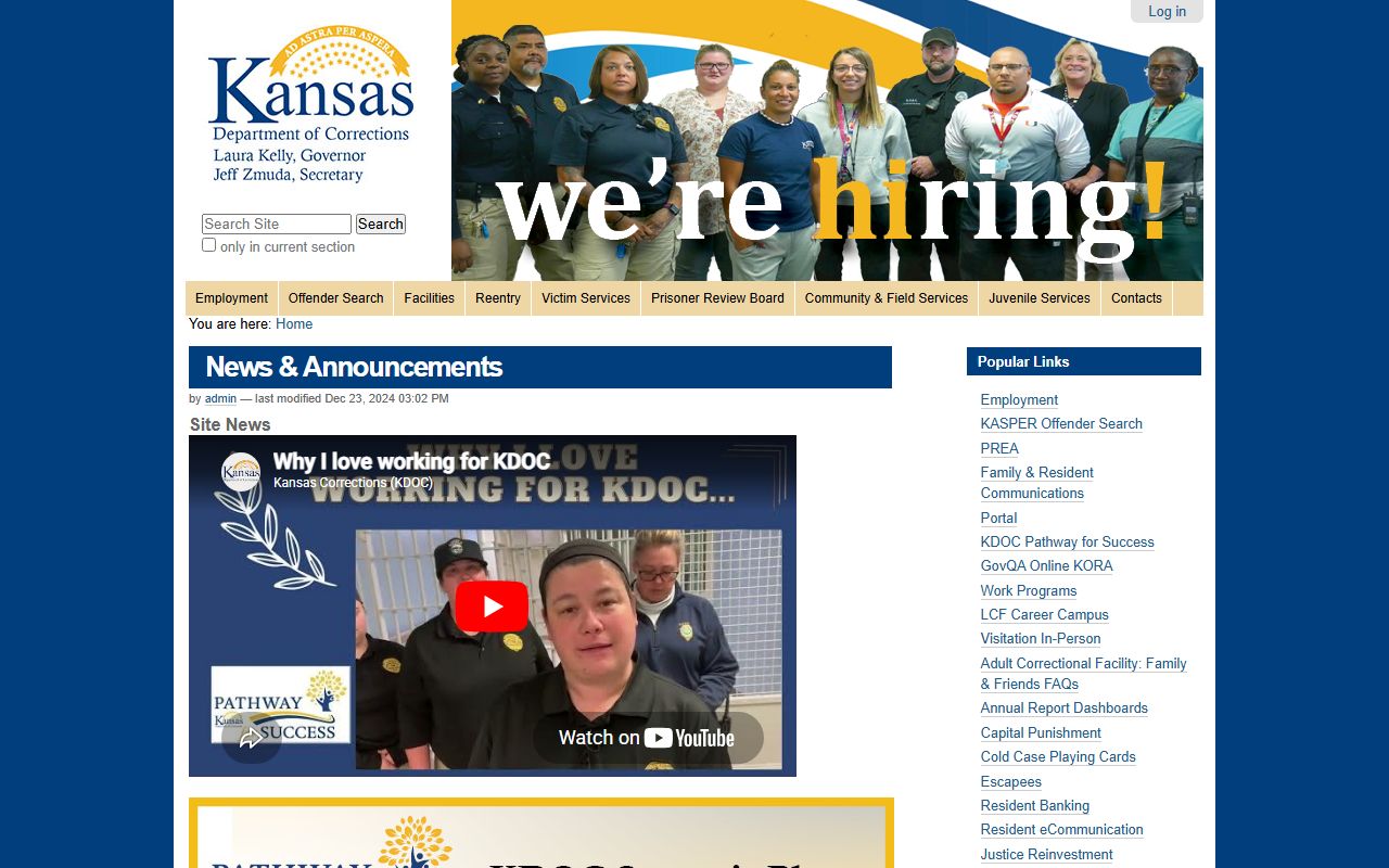 Reno County warrant search Kansas Department of Corrections fallback
